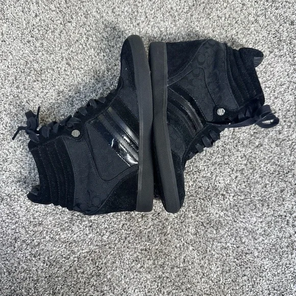 Coach Alara Women's Black Signature Jacquard & Suede Hidden Wedge Sneakers 7M - Picture 3 of 9